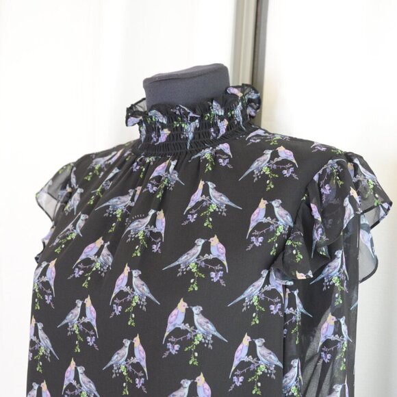 Ted Baker Zabrina Lovebirds Ruffle Blouse Sz S - Picture 6 of 11